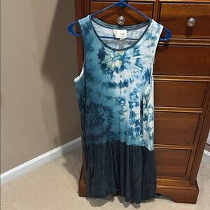 Blue Tie-Dye Sleeveless Dress, size large, light blue/white/dark blue,100%cotton